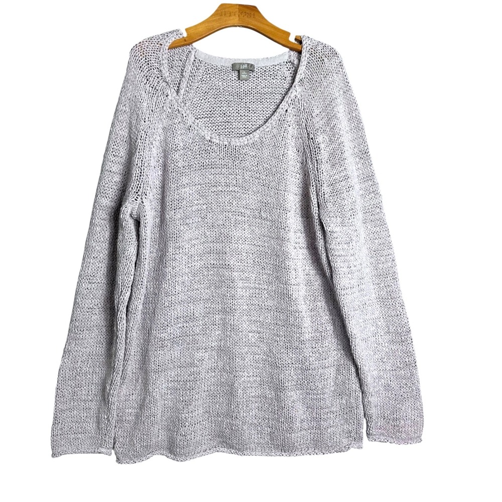 J.Jill‎ L Petite Open Knit Sweater Lavender silver Cotton Nylon Women's Pullover